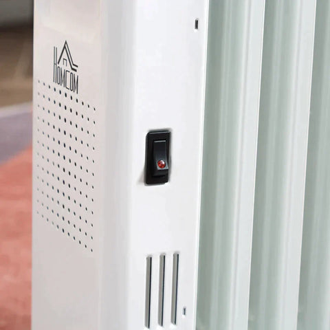 Rootz Oil Radiator - Portable Electric Radiator - 3 Heating Levels - 24-hour Timing Electric Heating - 11 Heating Plates With 4 Rollers - White - 50.5 x 24 x 63 cm