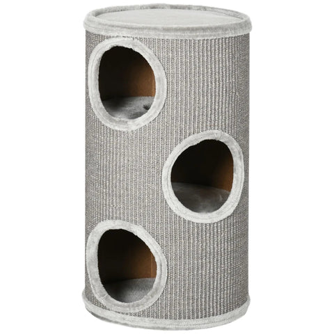 Rootz Scratch Barrel - Scratching Barrel - 3 Tier Scratcher Barrel - Includes Sisal Rope - Scratcher Pad - Cat Scratcher - Light Gray - 38cm x 38cm x 70cm