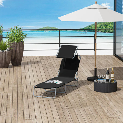 Rootz Sun Lounger - Garden Lounger - Lounger Beach - Foldable Sun Lounger - With Sun Protection - Black - 187 x 58 x 36 cm