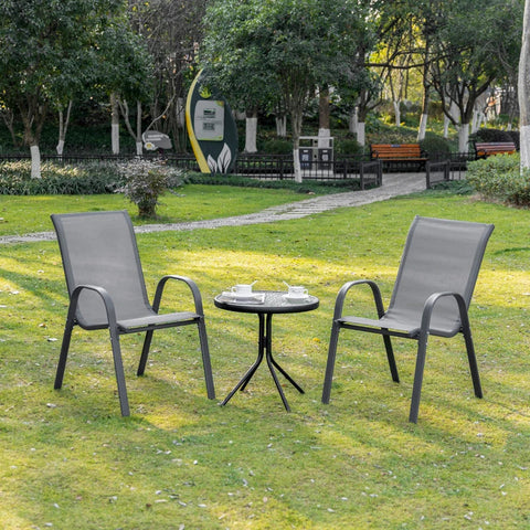 Rootz Garden Chair - Set Of 2 Garden Chairs With Armrests - Garden Dining Chairs - Metal - Breathable Mesh Fabric - Grey - 70 x 54 x 90 cm