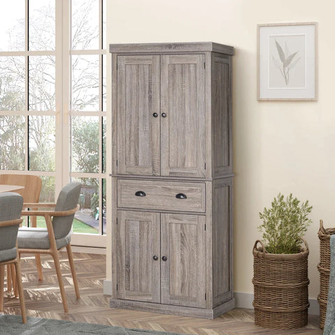 Rootz Kitchen Cupboard - Colonial Kitchen Cabinet - Freestanding Kitchen Cupboard - Furniture For Kitchen - Traditional Design - Dark Wood Grain - 76l X 40.5w X 184h Cm