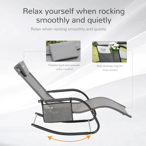 Rootz Rocking Chair - Garden Chair - Beach Chair - Relax Chair - Balcony - Black - 150cm x 62cm x 88cm