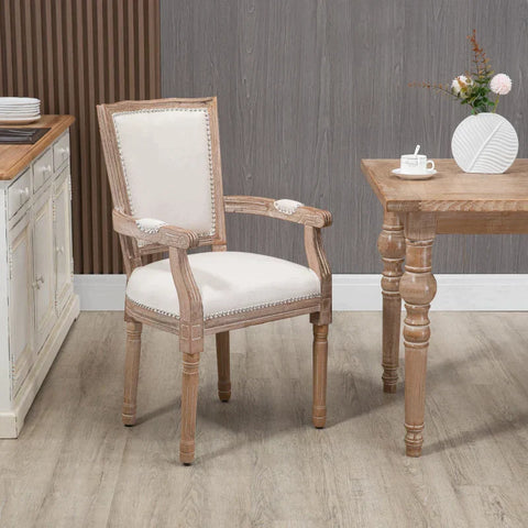 Rootz Dining Chair - Kitchen Chair - Rivet Decor - French Country House Style - Rubber Wood - Cream White - 59 x 63.5 x 96cm