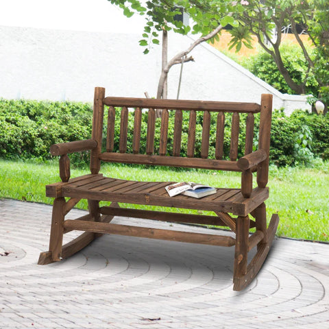 Rootz Rocking Chair - Rocking Bench - Garden Chair - 2-seat - Solid Wood - Dark Brown - L112 x B67 x H93 cm