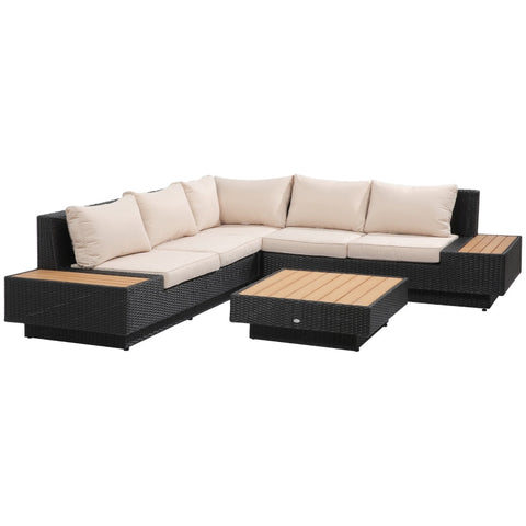 Rootz Sofa Set - Luxury Garden Set - Garden Set - With Shelves - 4 Pieces - Polyrattan/Steel/Aluminum/Polyester - Black