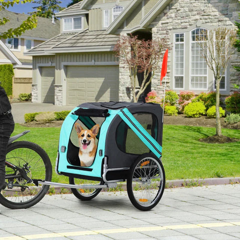 Rootz Pet Trailer - Pet Bicycle Trailer - Bicycle Trailer - Pet Bike Carrier - Folding Rain Cover - Grey/Green - 130 x 73 x 90cm