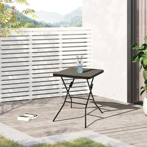 Rootz Folding Table - Rattan Folding Table - Table - HDPE/Metal - Dark Brown - 60 x 60 cm