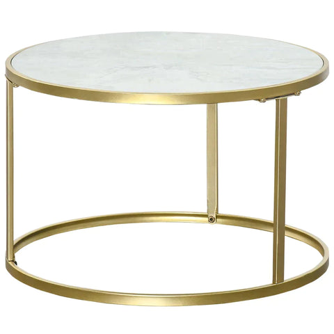 Rootz Side Table - Coffee Table - Round Modern - Patio Table - Small Patio Table - Bedside Table - Up To 50 Kg - Metal - White/Gold