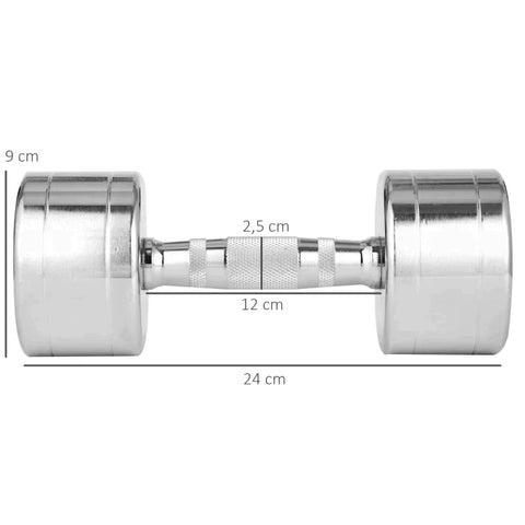 Rootz Dumbbells - Set Of Two Dumbbells - Practical Dumbbell Set - Smooth Surface - Knurled Handle - Compact Shape - 2 x 7 kg - Iron - Silver - 24 x 9 x 9 cm