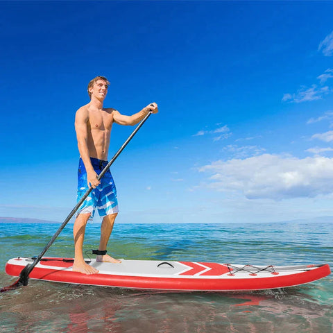 Rootz Surfboard - Inflatable Surfboard - Stand Up Board With Paddle - Foldable - EVA - Non-slip - White + Red - 320L x 76W x 15H cm