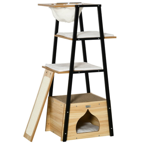 Rootz Cat House - Cat Cage - Scratching Post - With Cat Cave - Cat Furniture  - Black/Beige/White - 83 x 45 x 121 cm