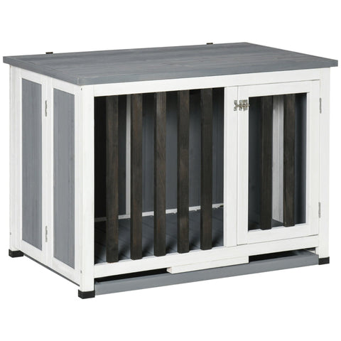 Rootz Hondenkennel - Houten Hondenhok - Hondenhok - Hondenkooi - Knaagdierhuis - Transportbox - Transportkooi - Met Venster - Grijs - 84,5 x 51,4 x 61 cm