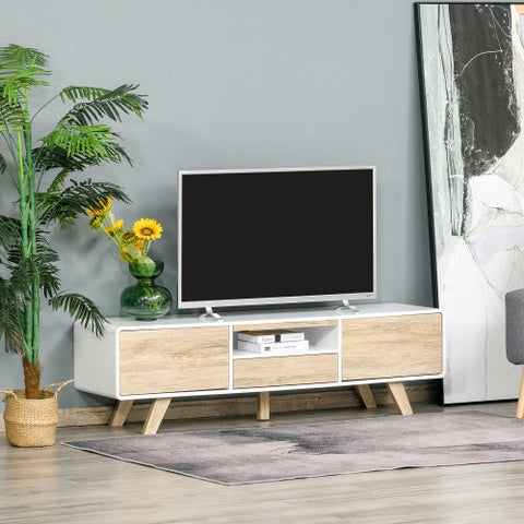 Rootz TV Cabinet - TV Stand - TV Lowboard Chest - Living Room Drawer - White/Natural - 160 x 40 x 45 cm