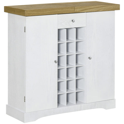 Rootz Cabinet - Kitchen Cabinet - Elegant Wine Rack - For 18 Bottles With 2 Cabinets - MDF - White - 140L x 36.5W x 91.5Hcm