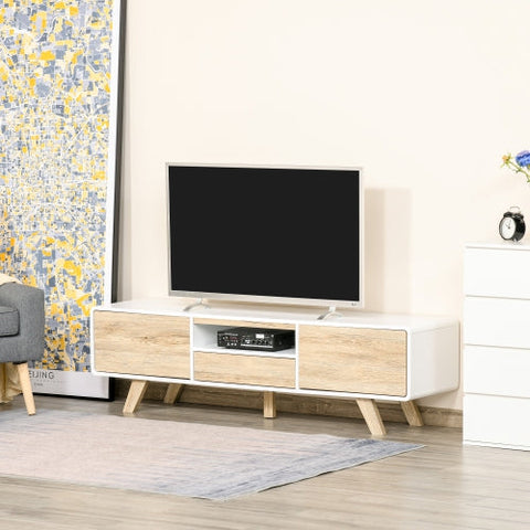 Rootz TV Cabinet - TV Stand - TV Lowboard Chest - Living Room Drawer - White/Natural - 160 x 40 x 45 cm