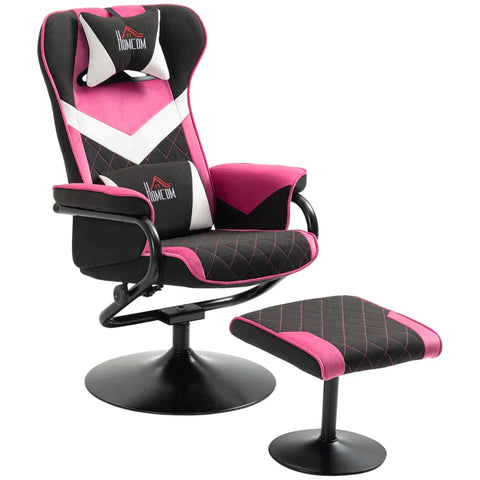 Rootz Relax Chair - Relaxation Chair - Gaming Chair - With Stool - Tiltable Backrest - Swivel Seat - Polyester/Foam/Metal - Black/Pink - 67 x 78.5 x 102.5cm