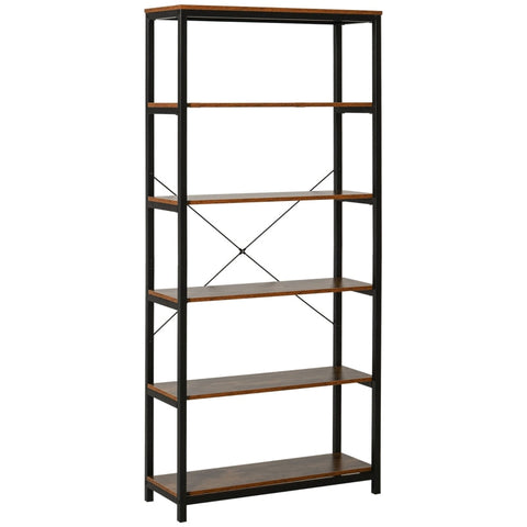 Rootz Book Shelf - Bookcase - Storage Shelf - Display Rack - 6 Tiers - Living Room Shelf - Brown - 80 x 30 x 180 cm