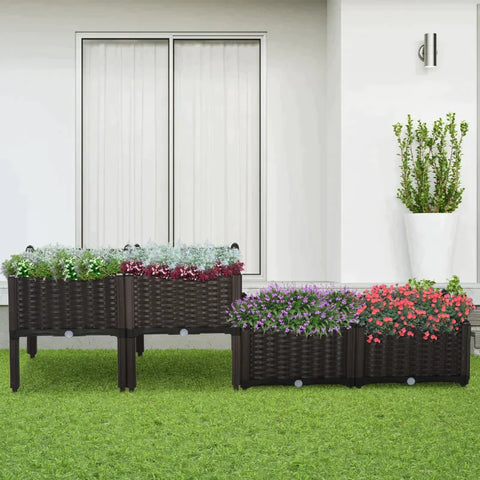 Rootz Raised Bed - Planter Box - Garden Planter Box - Planter Box with Drainage Holes - Rattan Look Flower Box - Brown - 40 x 40 x 44cm