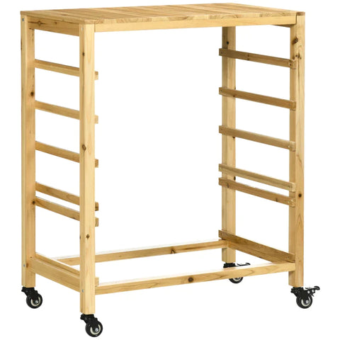 Rootz Vegetable Rack with 5 Shelves - Fruit Crate - Vegetable Crate - Weather Resistant - 4 Wheels - Natural - 73 cm x 45 cm x 91 cm