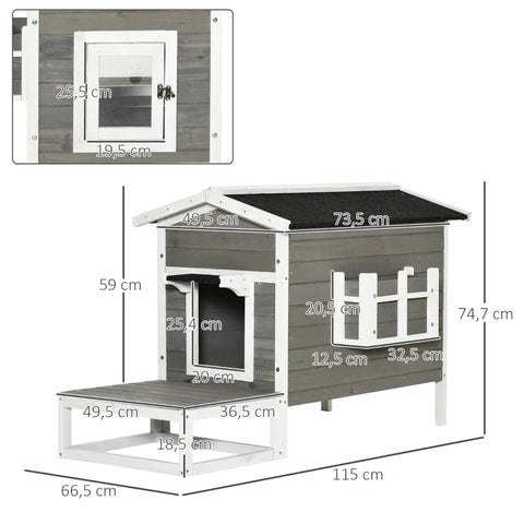 Rootz Animal Hut - Cat House - Cat Hut - Small Animal House - Dog House  - Gray/White - 115 X 66.5 X 74.7 cm