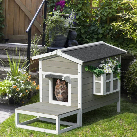 Rootz Animal Hut - Cat House - Cat Hut - Small Animal House - Dog House  - Gray/White - 115 X 66.5 X 74.7 cm