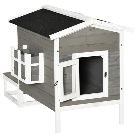 Rootz Animal Hut - Cat House - Cat Hut - Small Animal House - Dog House  - Gray/White - 115 X 66.5 X 74.7 cm