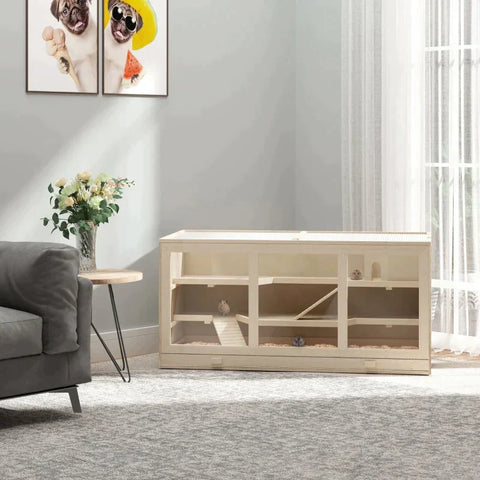 Rootz Hamsterkäfig – Syrischer Hamster – Mäuse, Ratten – Mäuse, Nagetiere – Kleintierstall – natürliche Holzfarbe – 115 L x 60 B x 58 H cm