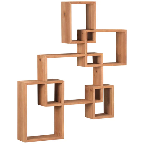 Rootz Wall Shelf - Hanging Shelf - Floating Shelf - 5 Cubes - Interlocking  9 Compartments - Fir Wood - Natural - 71 x 10.2 x 80.5cm