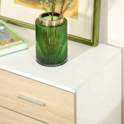 Rootz Drawer Cabinet -  Bathroom Cabinet - Chest Of Drawers With 4 Drawers - Bedroom - Living Room - White/Oak - 76 x 35 x 72 cm