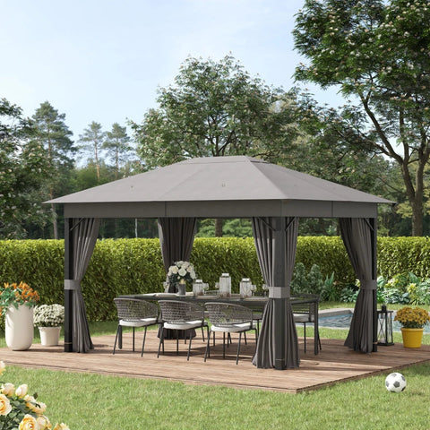 Rootz Gazebo - Garden Gazebo - Pavilion - Garden Tent - Party Tent - Aluminum/Steel/Polyester - Grey - 4m x 3m