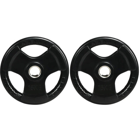 Rootz halterschijven - set van 2 - 15 kg per plaat - drie handgrepen - vloervriendelijke rubberen coating - metaal - zwart - 36L x 36B x 5H cm