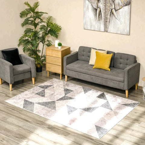 Rootz Carpet - Rug - Rug Pad - With Geometric Shapes - Fleece Coating - Dark Gray/Light Gray - 230 cm x160 cm x 0.6 cm