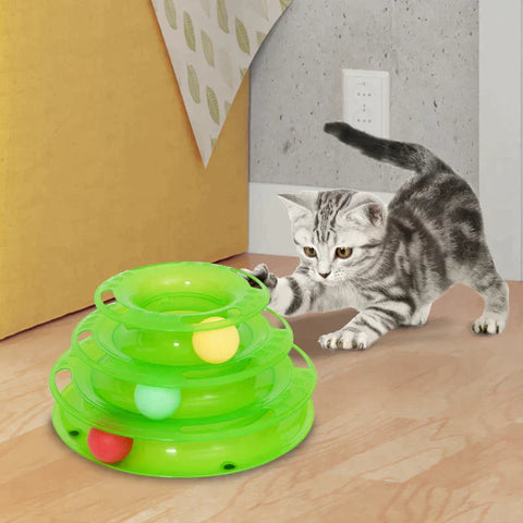 Rootz Speeltoren - Kattenspeeltoren - Knikkerbaan Draaiend - 3 Ballen - 3 Verdiepingen - Groen - L25 x B16 x H13 cm