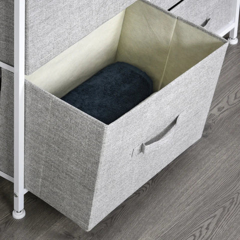 Rootz Drawer Cabinet - Storage Cabinet - Fabric Chest Of Drawers - 5 Fabric Drawers - Fabric + Wood + Metal Frame - Grey - 83 x 29 x 77 cm