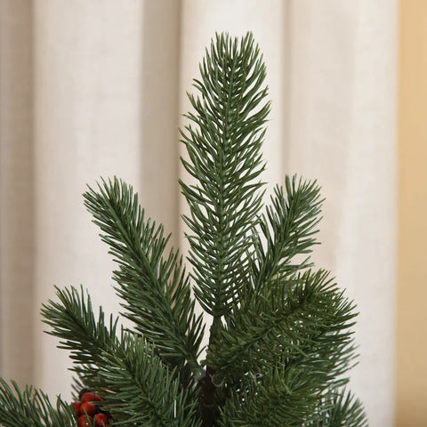 Rootz Mini Kerstboom Met Dennenappels - Rode Bessen - 50 Cm Hoog - Inclusief Cement Basis - Groen - 28c mx 28 cm x 50 cm