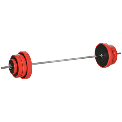 Rootz Barbell - 50 Kg - Non-slip Handle - 8 Weight Plates - Rubberized Edge - Iron - Red - 170 x 33 x 33cm