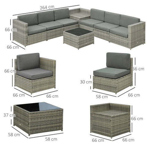 Rootz Garden Furniture Set - Made Of Pe Rattan - 5 Pieces. Removable Cushions - Including Storage Space - Gray - L58 x W58 x H37 cm