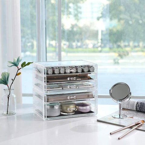 Rootz Makeup Organizer - With 5 Drawers - Cosmetic Storage - Makeup Case - Beauty Drawer Organizer - Multi-drawer - Polystyrene - Transparent - 24 x 22 x 13.5 cm (W x H x D)