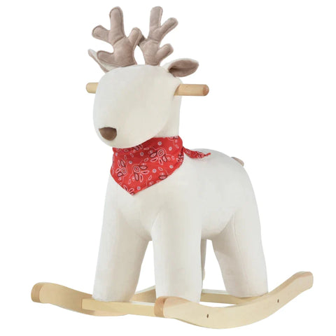 Rootz Children's Rocking Horse - Baby Rocking Animal Deer with Animal - Sounds Toy - Handles - for 36-72 Months - Plush - White - 68 x 29 x 58 cm