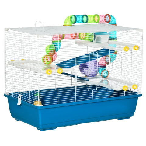 Rootz Hamster Cage - Large Hamster Cage - Multi-storey Gerbil Haven - Small Rodent House - Tunnel Tube System - With Water Bottle - Exercise Wheel - Blue - 79 cm x 46 cm x 60 cm