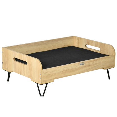 Rootz Pet Bed - Dog Sofa - Raised Pet Sofa - With Cushion - Cat Sofa - Dog Bed - Dog Sleeping Place - Oak/Black - 82 x 56 x 31.5 cm