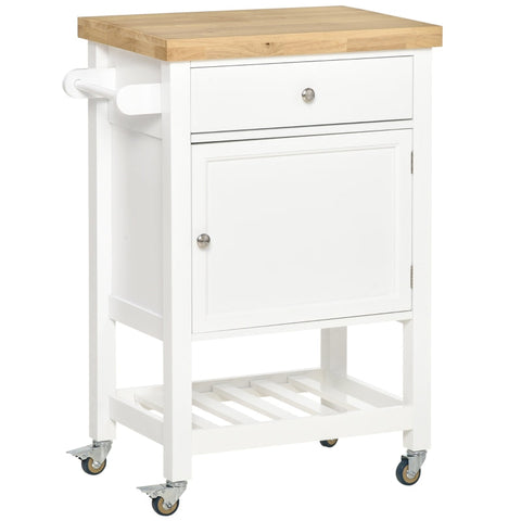 Rootz Kitchen Trolley - Rolling Kitchen Trolley With Storage Shelf - Wheels - Smooth Top - White - 63.5 cm x 40 cm x 90 cm