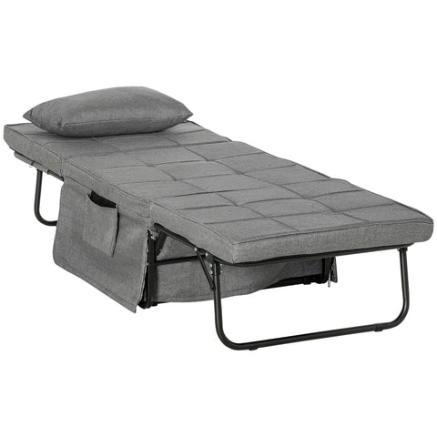 Rootz Folding Bed - 4-in-1 Armchair - Ottoman Lounger - Grey - 188 x 75 x 38 cm