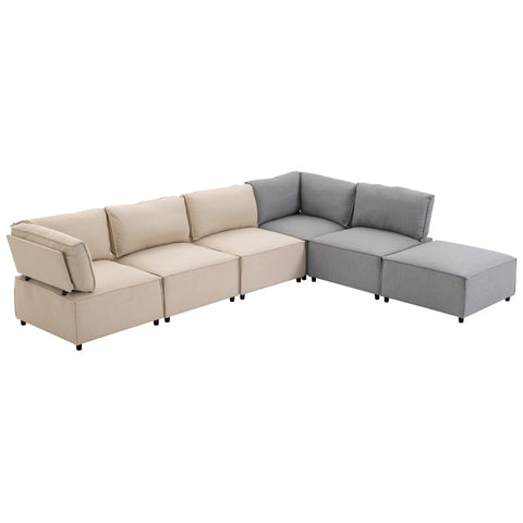 Rootz 6 Pcs. Sofa Set - Corner Bench - Corner Couch With Sleeping Function - Gray + Beige - 325cm x 83cm x 80cm