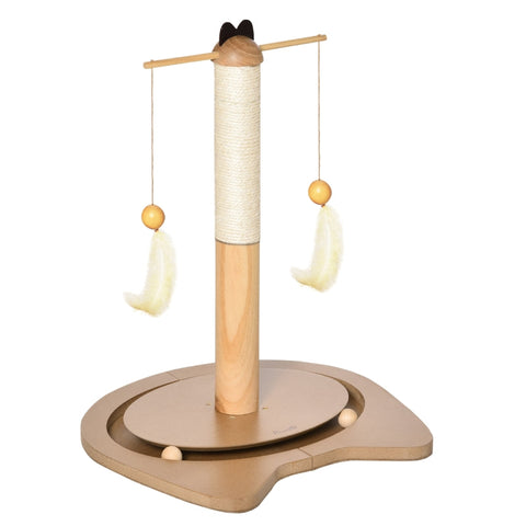 Rootz Scratching Post - Scratching Post for Cats - Scratching Toy with Ball Spring - MDF Sisal - Beige + Brown - 40 x 37 x 51 cm