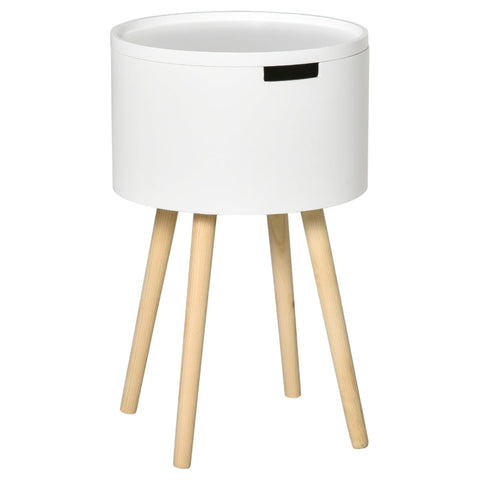 Rootz Side Table - Coffee Table - Bedside Table - Wood Nightstand with Hidden Storage Space - Removable Tray - White - 38 cm x 38 cm x 63 cm