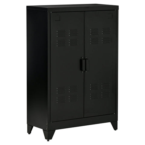 Rootz Sideboard - Filing Cabinet With Louvered Doors Wardrobe - Storage Cabinet - Industrial Metal Cabinet With 2 Adjustable Shelves - Living Room - Bedroom - Black - 75 x 33 x 110 cm