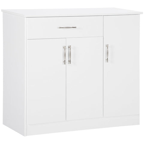 Rootz Sideboard - 2 Cabinets 1 Drawer - Height-adjustable Shelves - Dining Room - Kitchen - Living Room - White - 90 cm x 40 cm x 81.5 cm