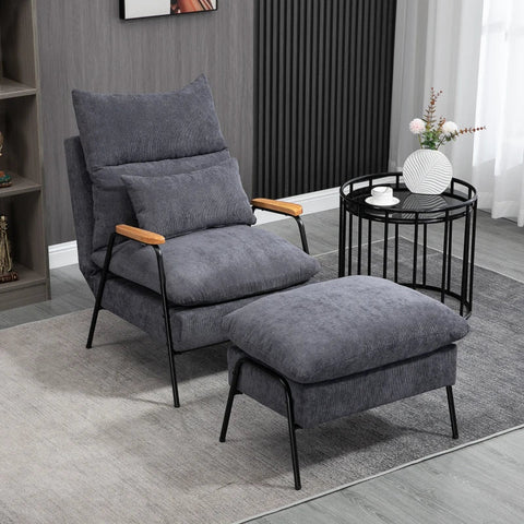 Rootz Armchair With Ottoman - Including Cushions -  Relaxation Chair With Stool - Wing Chair - Gray - 68 cm x 91.5 cm x 88 cm