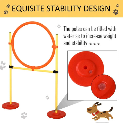 Rootz Dog Agility Set - 4 Obstacles - Training Set - High Jump - Tunnel - Jump Ring - Red+Yellow